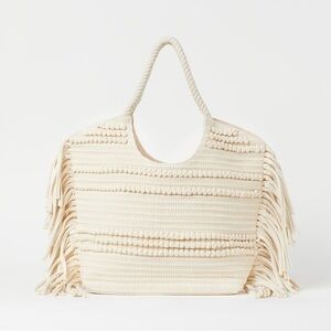H&M Cream Knitted Fringe Tote Bag
